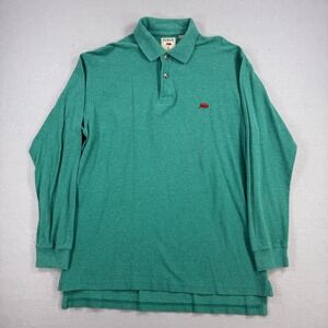 Perlis Polo Shirt Mens Medium Green Long Sleeve Peruvian Cotton Preppy Casual